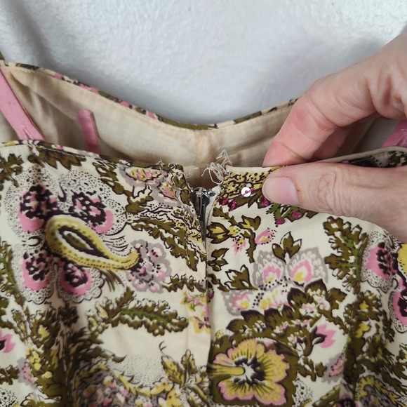 Vintage Anthropologie Elevenses Dress Womens 2 Cream Floral Print Sequins Boho - Picture 9 of 13